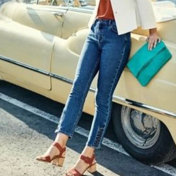 Boden Denim - Boden The Chester Jeans 14 Straight Leg Button Ankle Hi-Rise Medium Wash Denim